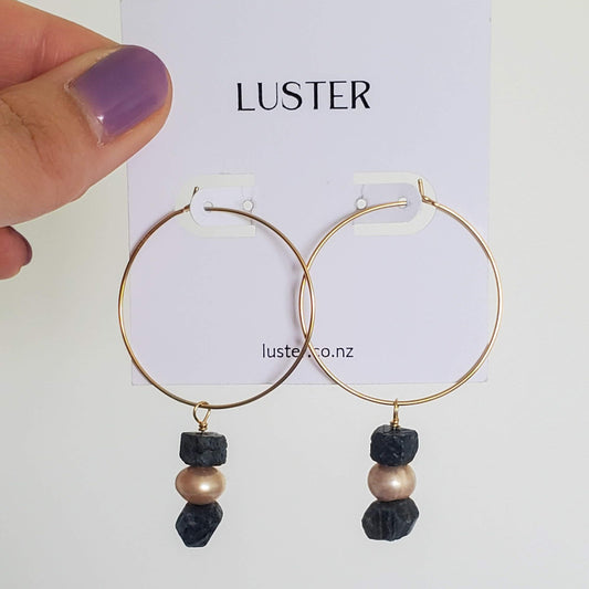 Limited Edition | Pearl & Sodalite Drops Gold Filled Hoops