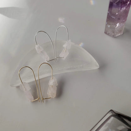 Gold Filled Rose Quartz Hook Earrings
