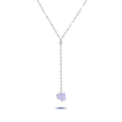 Lucia Drop | Sterling Silver Raw Rose Quartz Necklace