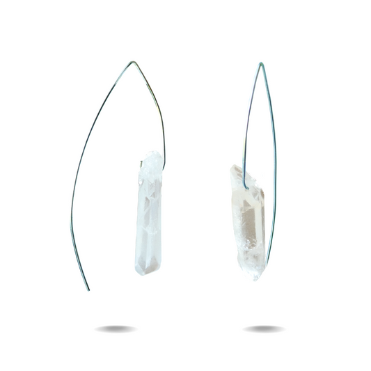 Silver Quartz Point Hook Earrings