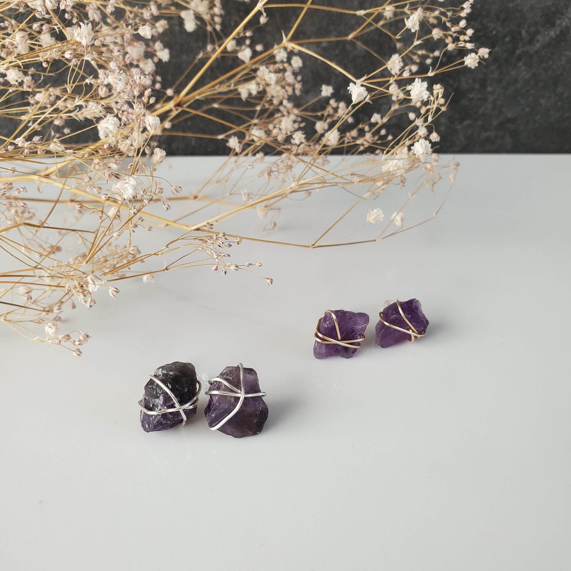 Amethyst Wrapped Studs