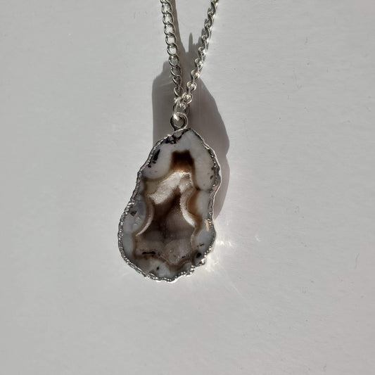 Pecan Silver Geode Necklace
