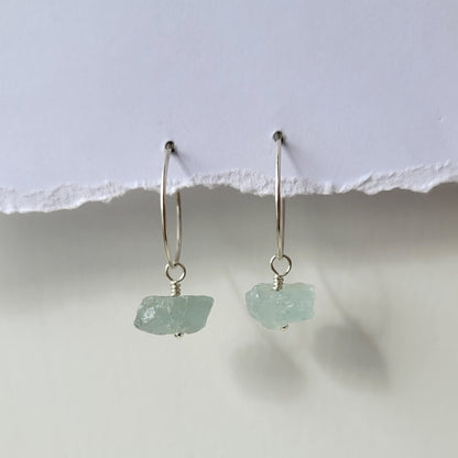 Aquamarine Hoop Earrings | Sterling Silver