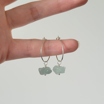 Aquamarine Hoop Earrings | Sterling Silver