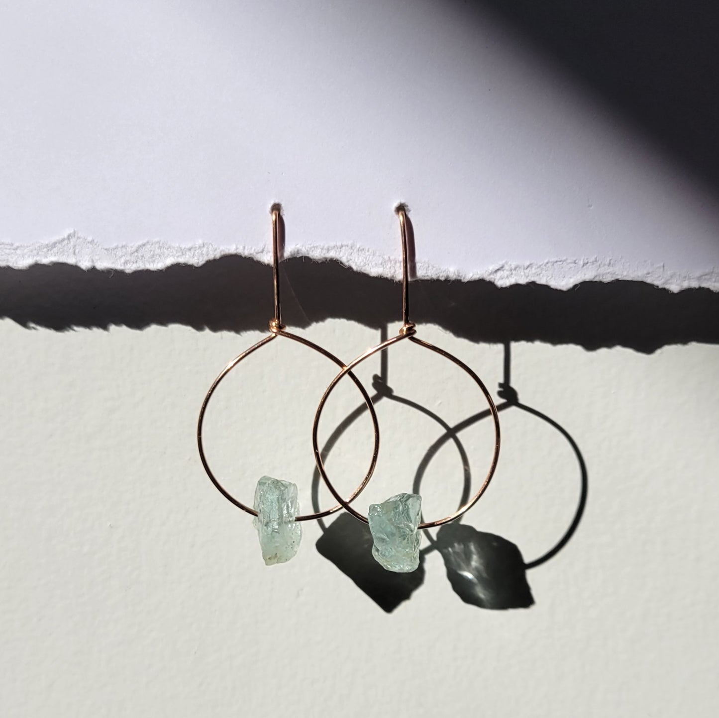 Aquamarine Hoop Earrings | Rose Gold