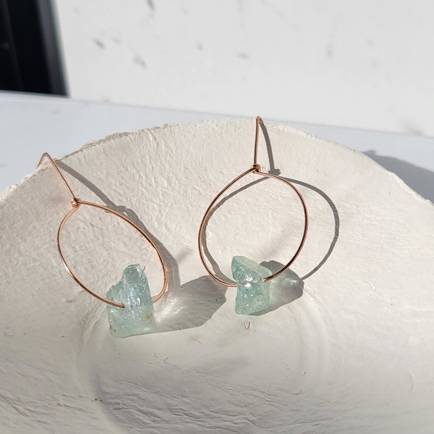 Aquamarine Hoop Earrings | Rose Gold