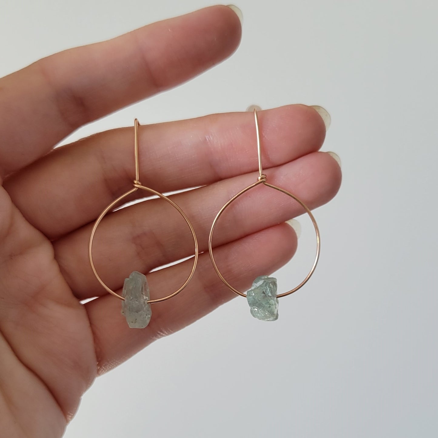 Aquamarine Hoop Earrings | Rose Gold