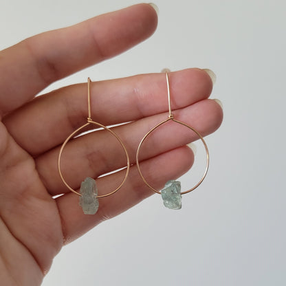 Aquamarine Hoop Earrings | Rose Gold