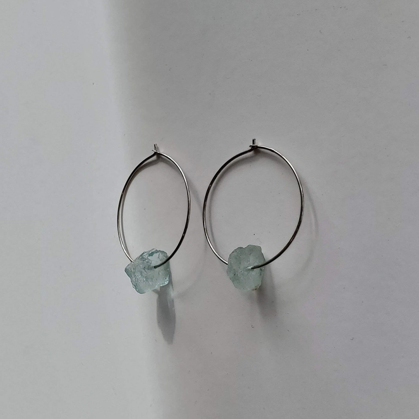 Lena | Sterling Silver Aquamarine Hoop Earrings