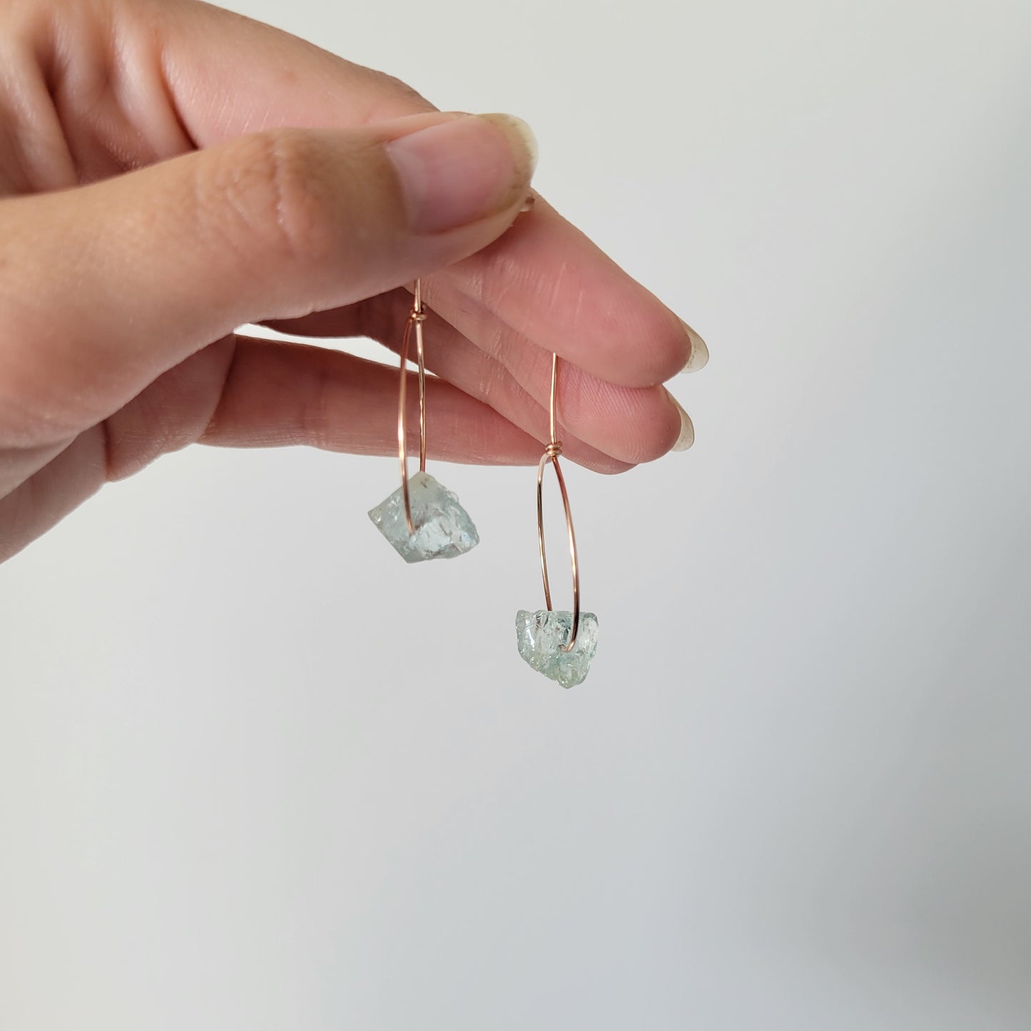 Aquamarine Hoop Earrings | Rose Gold