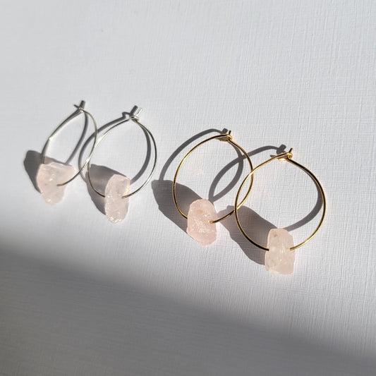 Silver Rose Quartz Hoops