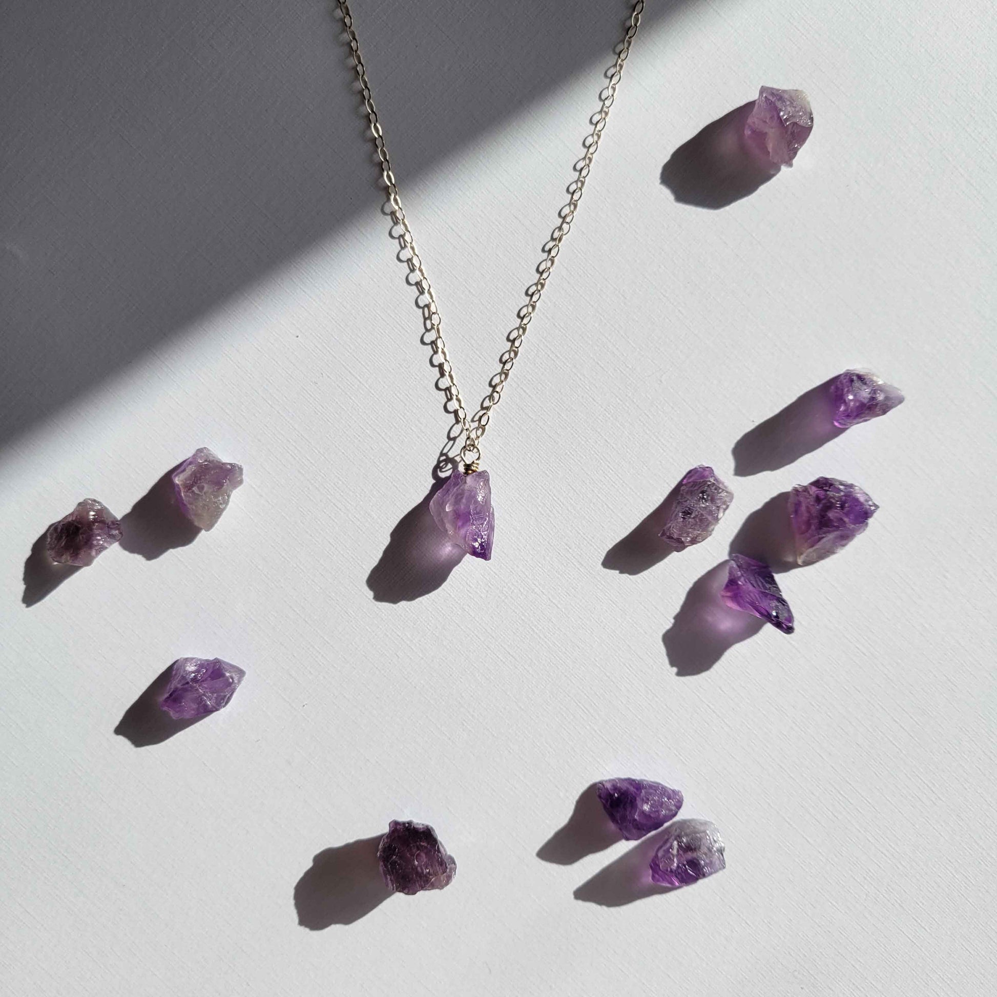 Silver Raw Amethyst Crystal Necklace