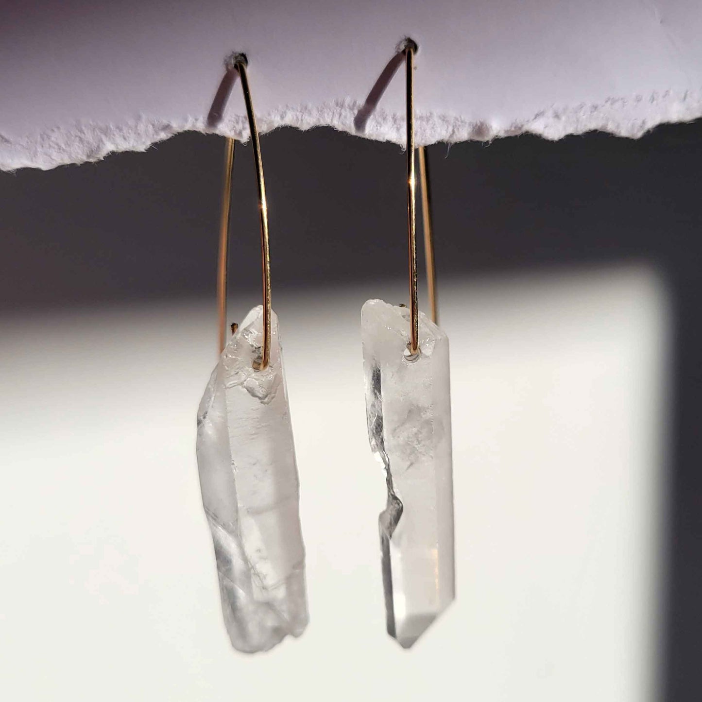 Gold Filled Quartz Point Hook Earrings