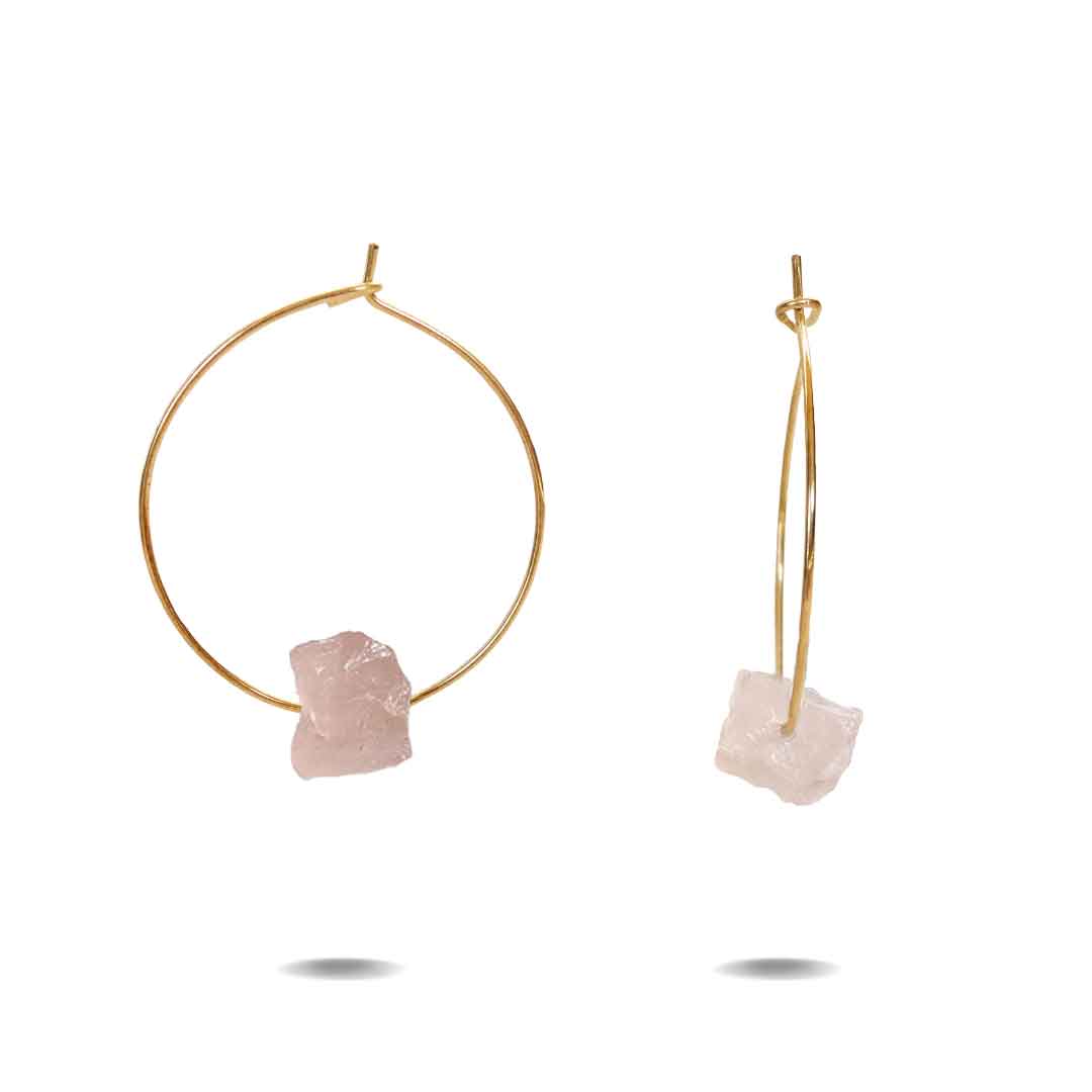 Gold Filled Raw Rose Quartz Hoop Earrings