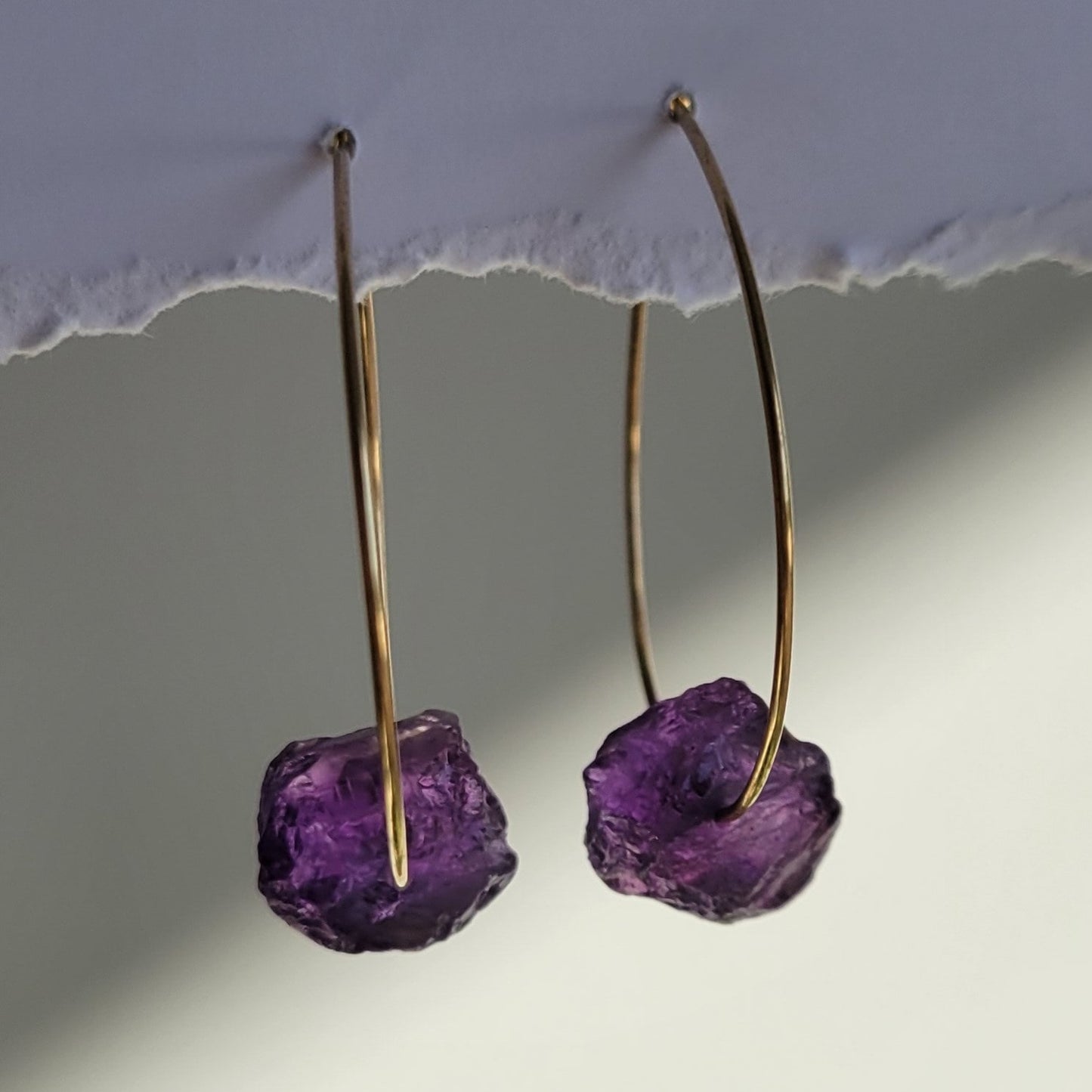 Gold Filled Amethyst Crystal Hoop Earrings