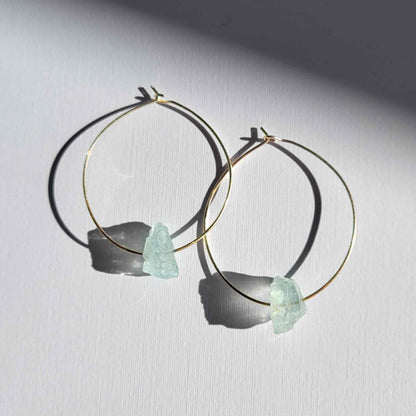 Gold Filled Aquamarine Hoops