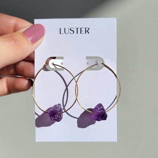 Gold Filled Amethyst Crystal Hoop Earrings