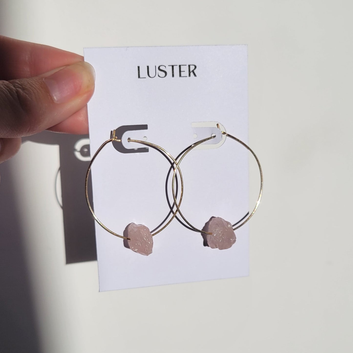 Gold Filled Raw Rose Quartz Hoop Earrings