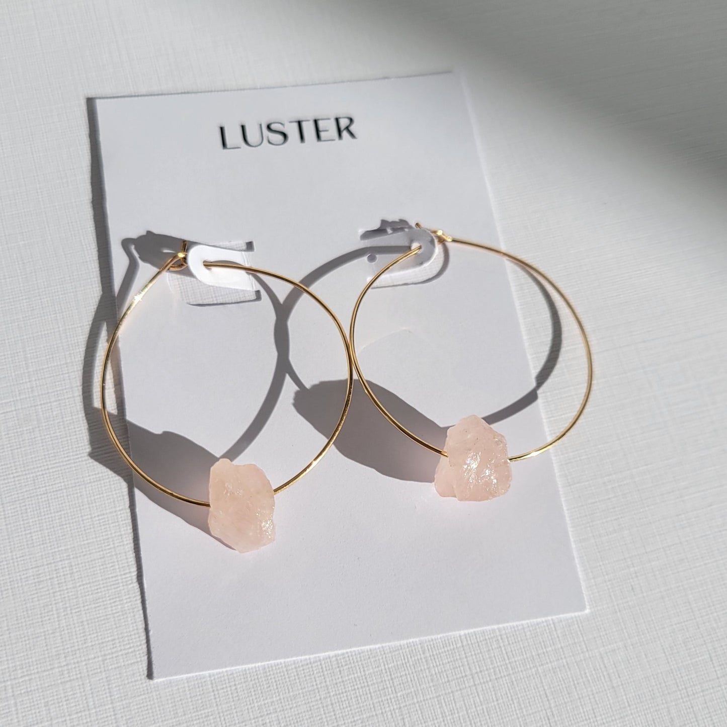 Gold Filled Raw Rose Quartz Hoop Earrings