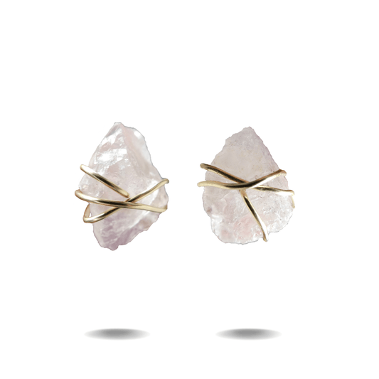 Gold Filled Rose Quartz Wrapped Studs