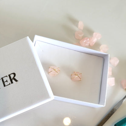 Gold Filled Rose Quartz Wrapped Studs