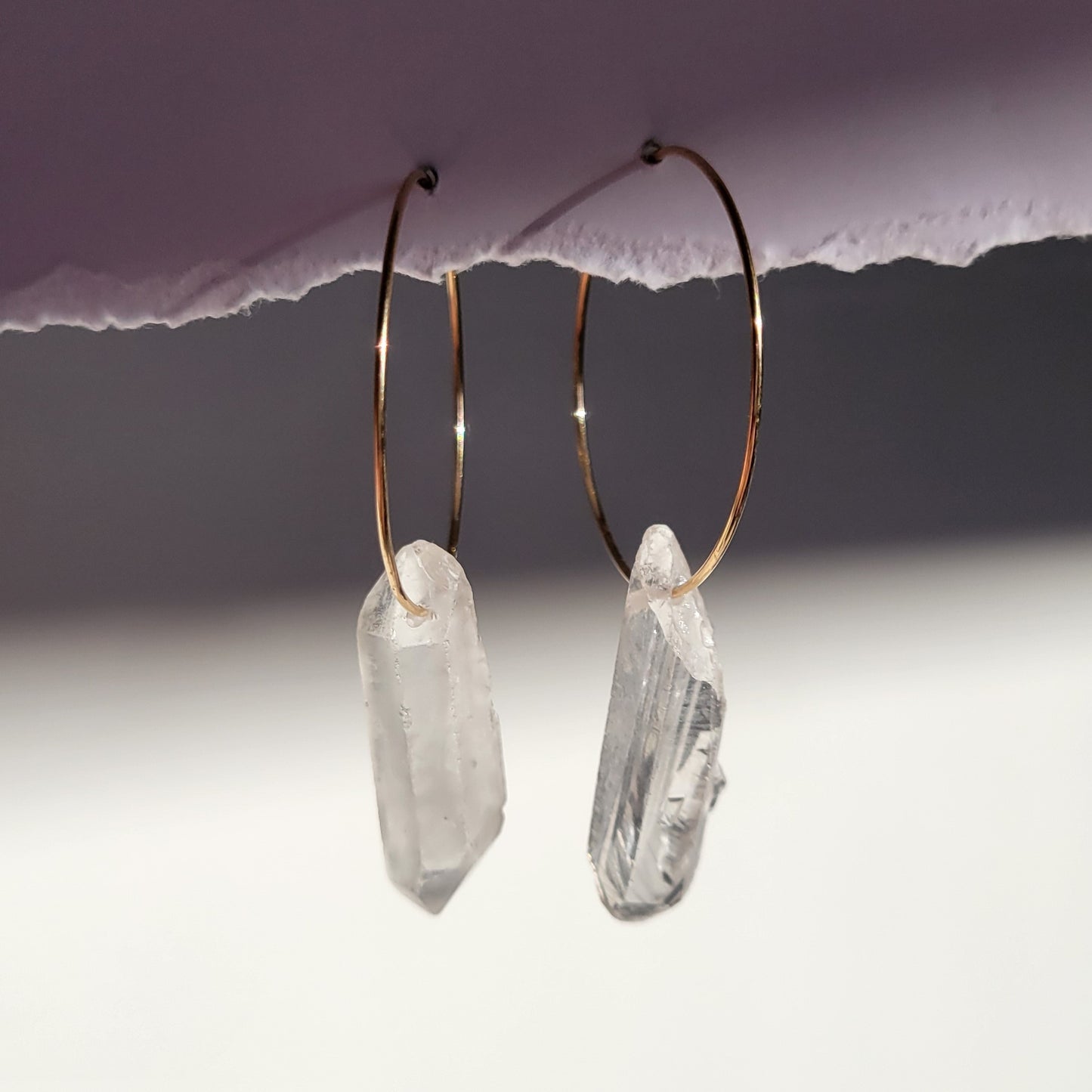 Gold Filled Quartz Point Hoop Earrings