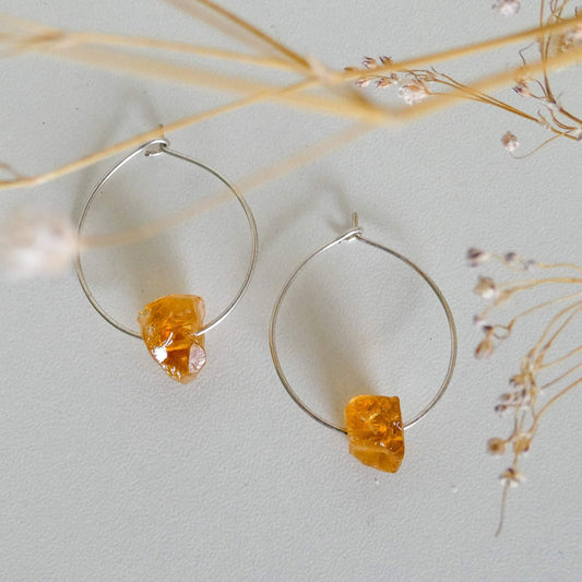 Lena Petite | Silver Citrine Hoop Earrings