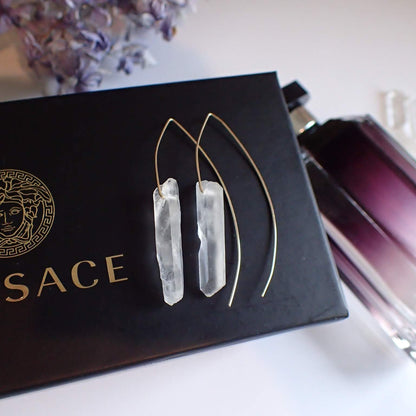 Gold Filled Quartz Point Hook Earrings