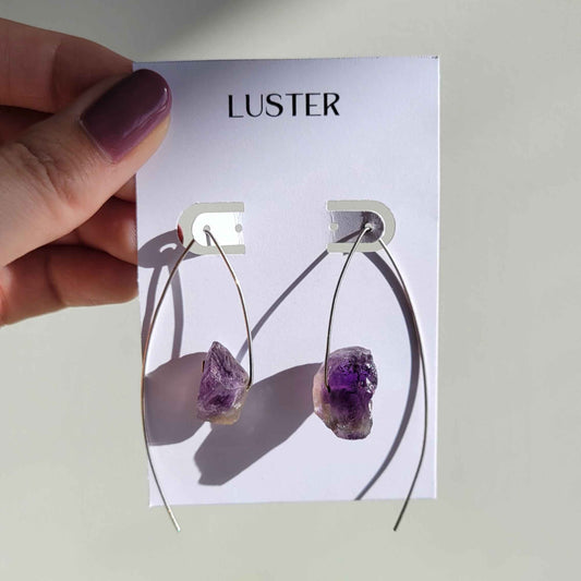 Silver Amethyst Hook Earrings