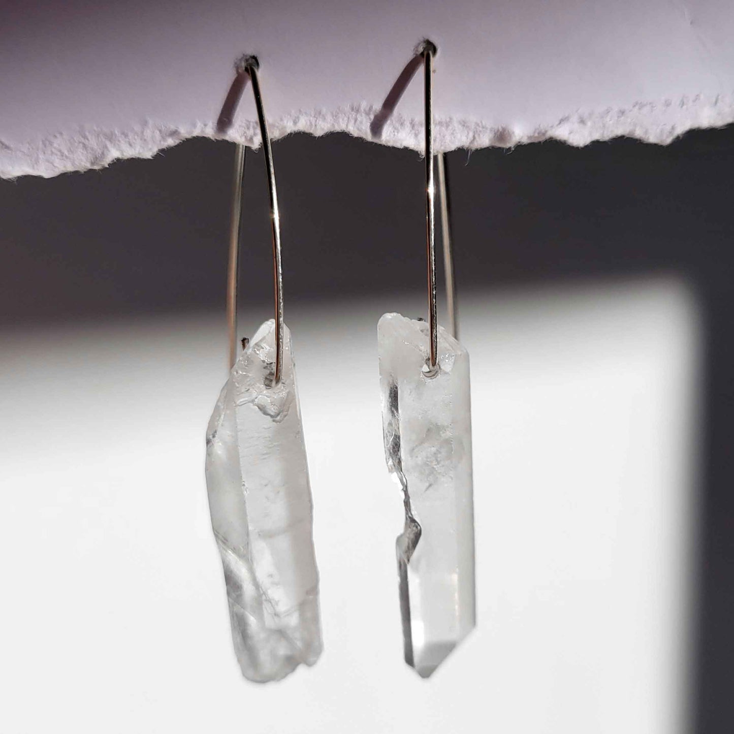 Silver Quartz Point Hook Earrings