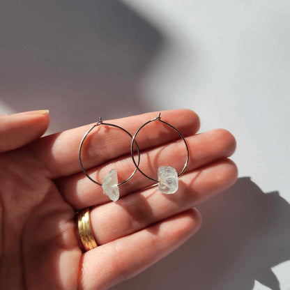 Silver Aquamarine Crystal Hoops