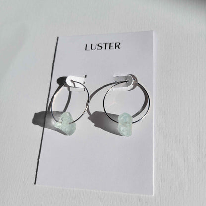 Silver Aquamarine Crystal Hoops