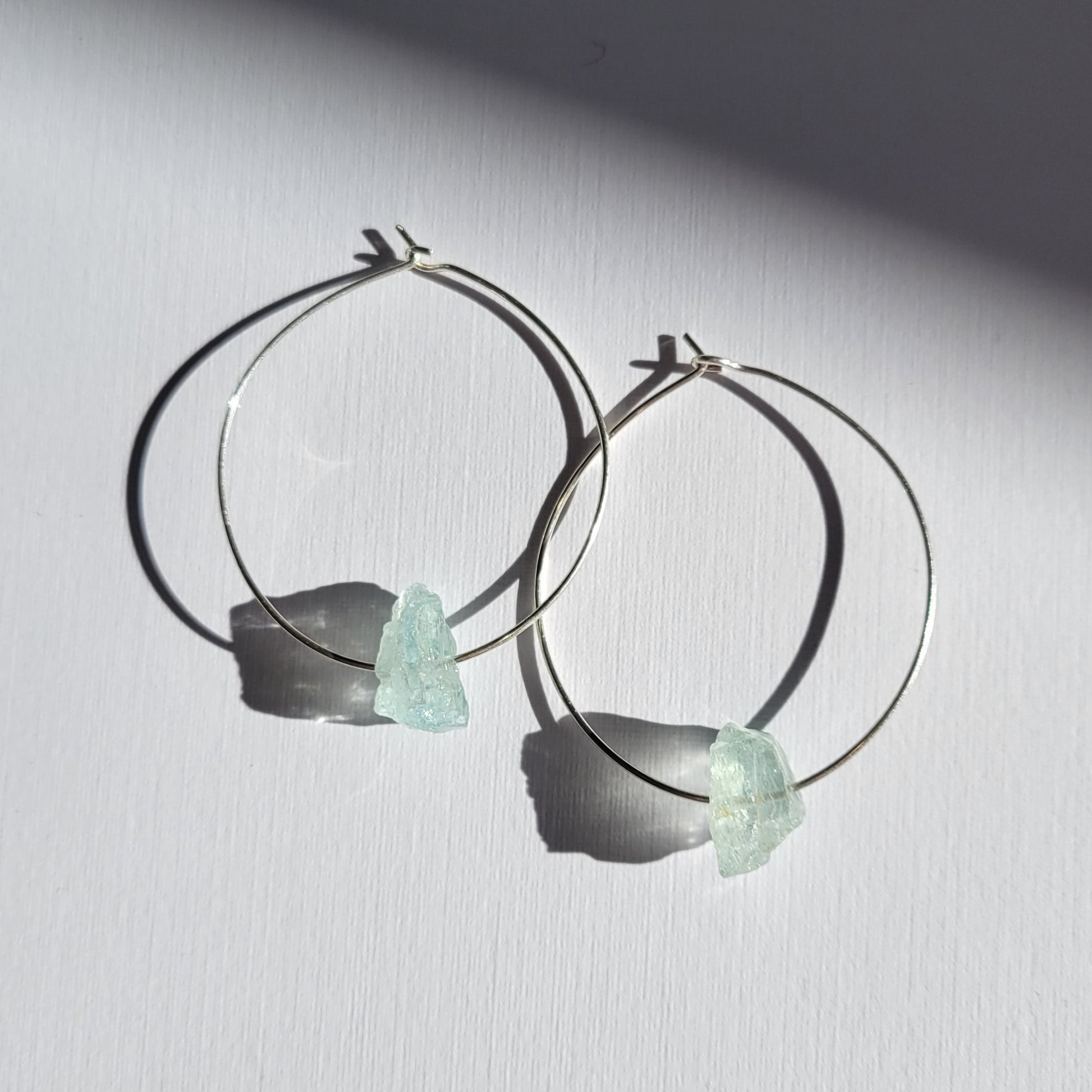 Silver Aquamarine Hoop Earrings
