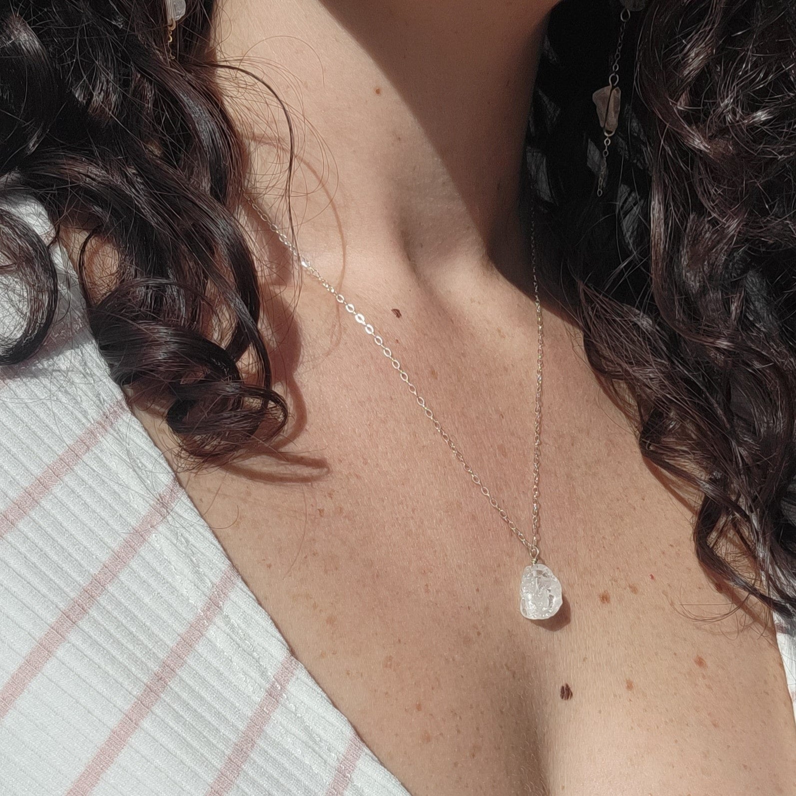 Silver Clear Quartz Crystal Necklace