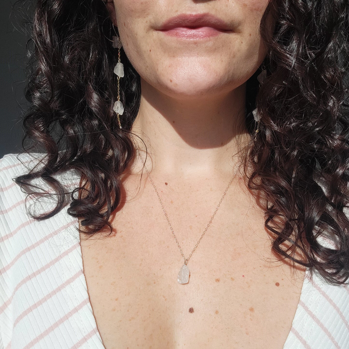 Silver Clear Quartz Crystal Necklace