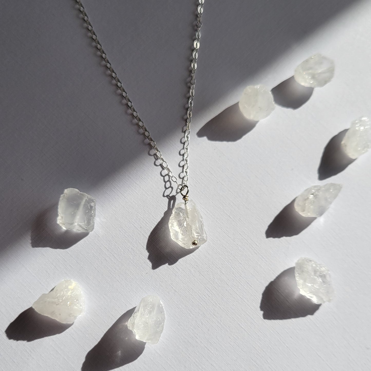 Silver Clear Quartz Crystal Necklace