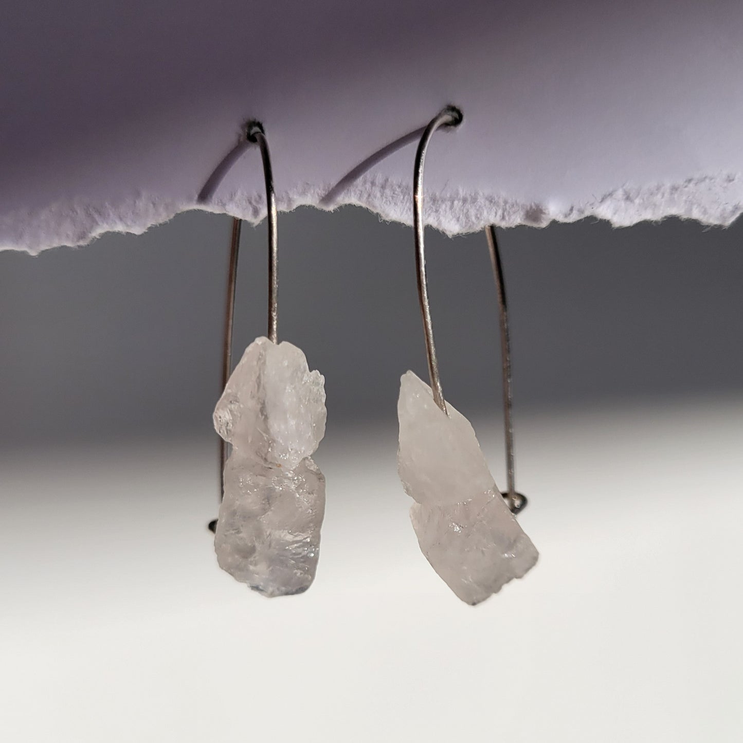 Lillian | Silver Rose Quartz Hook Earrings