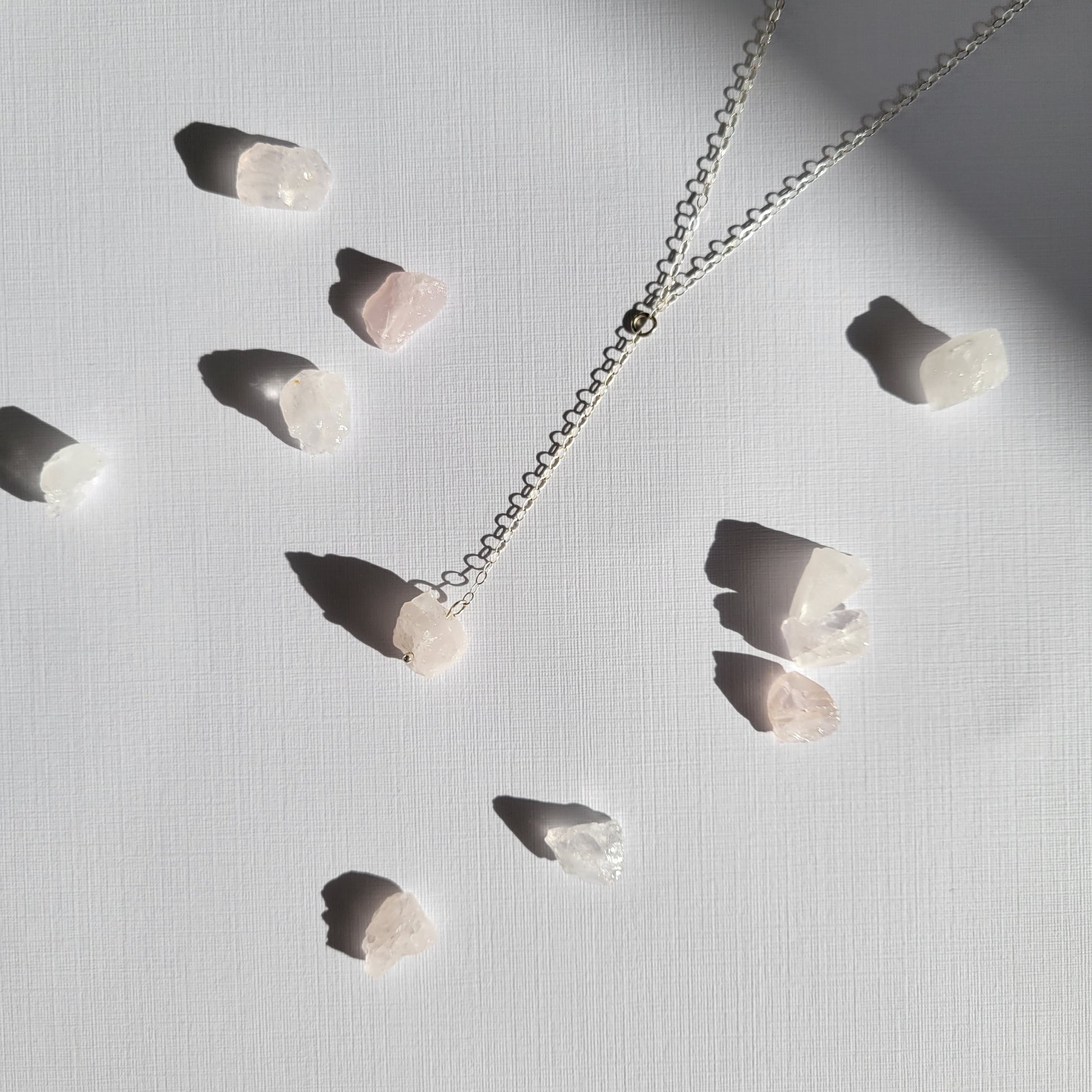 Sterling Silver Raw Rose Quartz Necklace