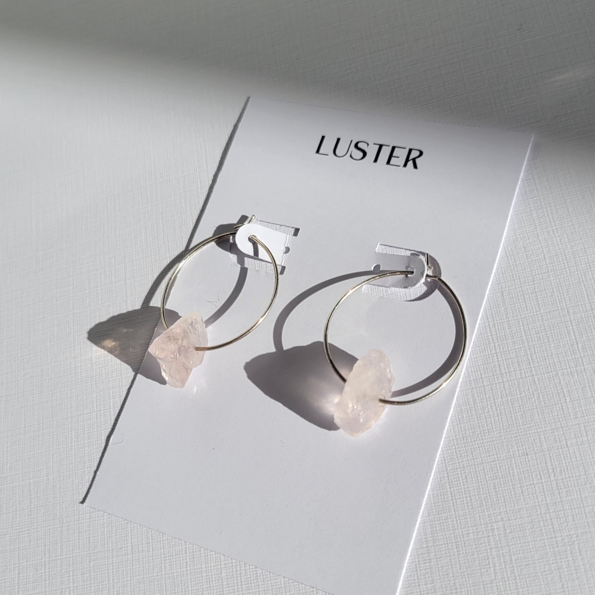 Silver Rose Quartz Hoops