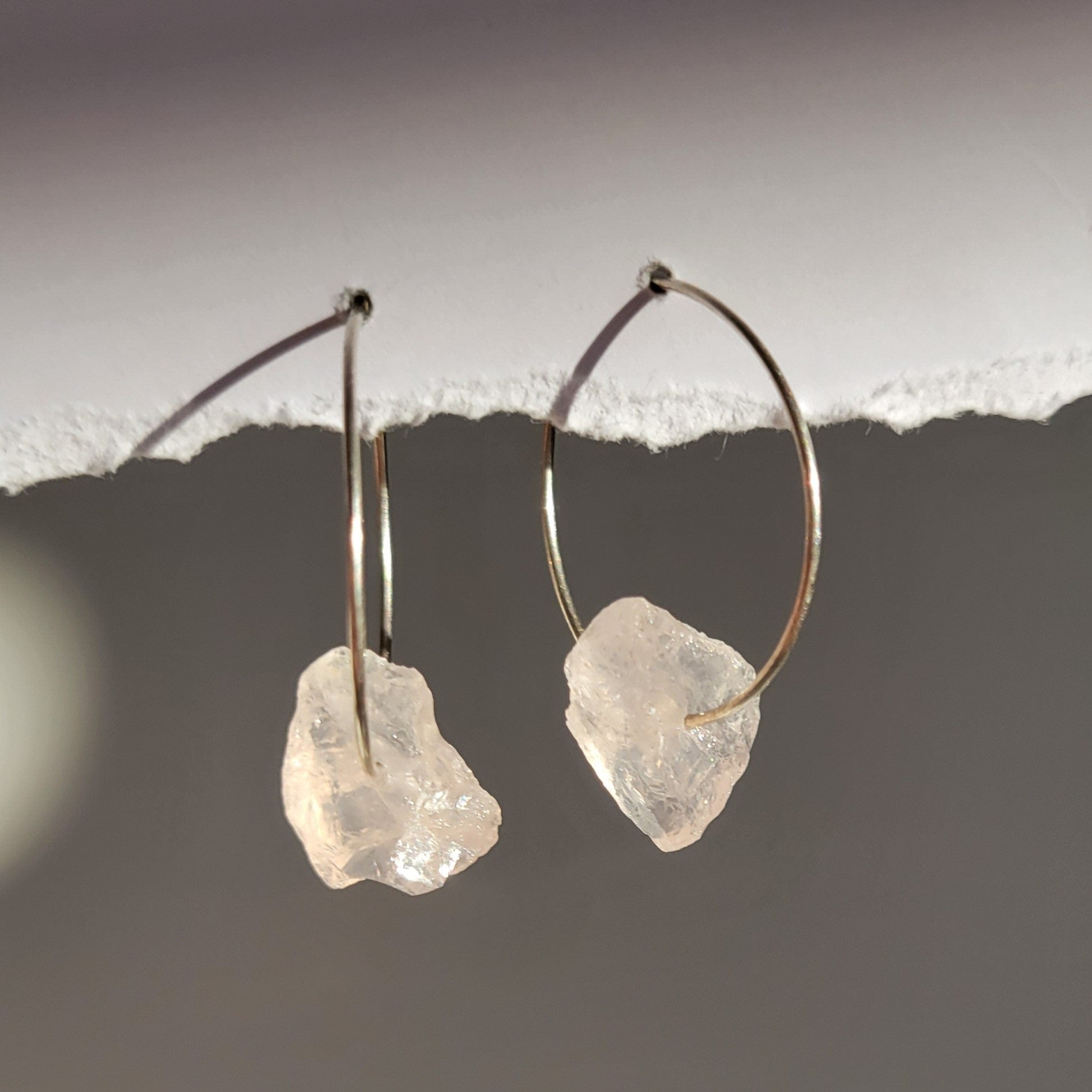 Silver Rose Quartz Hoops