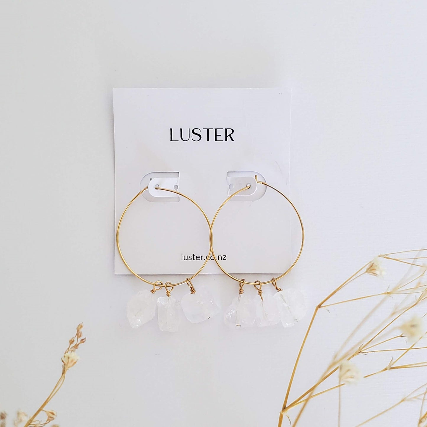 Limited Edition | Clear Quartz Droplets Gold Filled Hoops