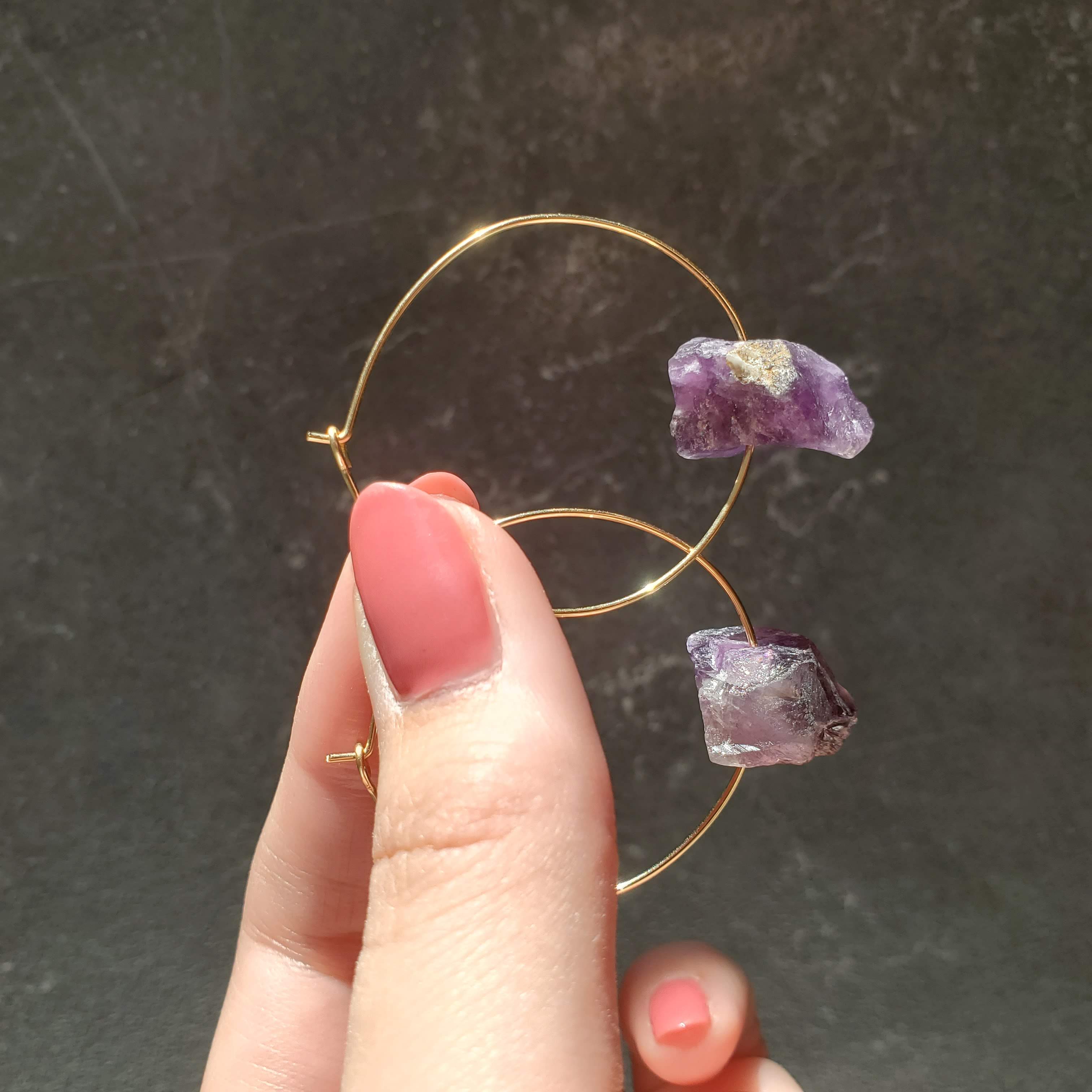 Amethyst hoop online earrings gold