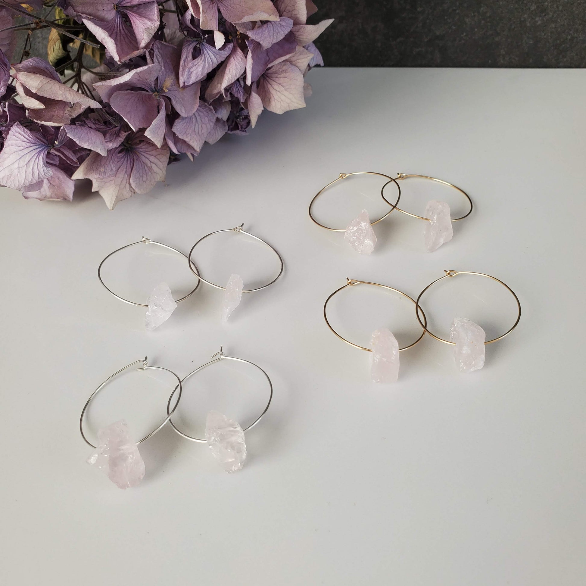 Rose Quartz Gold Filled Hoop Earrings