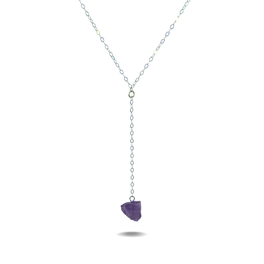 Lucia Drop | Sterling Silver Raw Amethyst Necklace