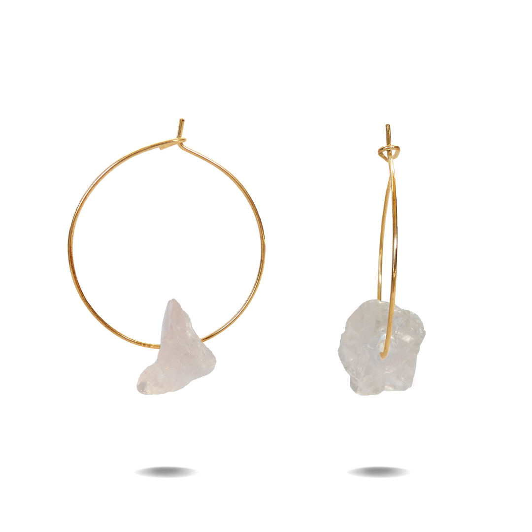 Gold Filled Rose Quartz Hoop Earrings