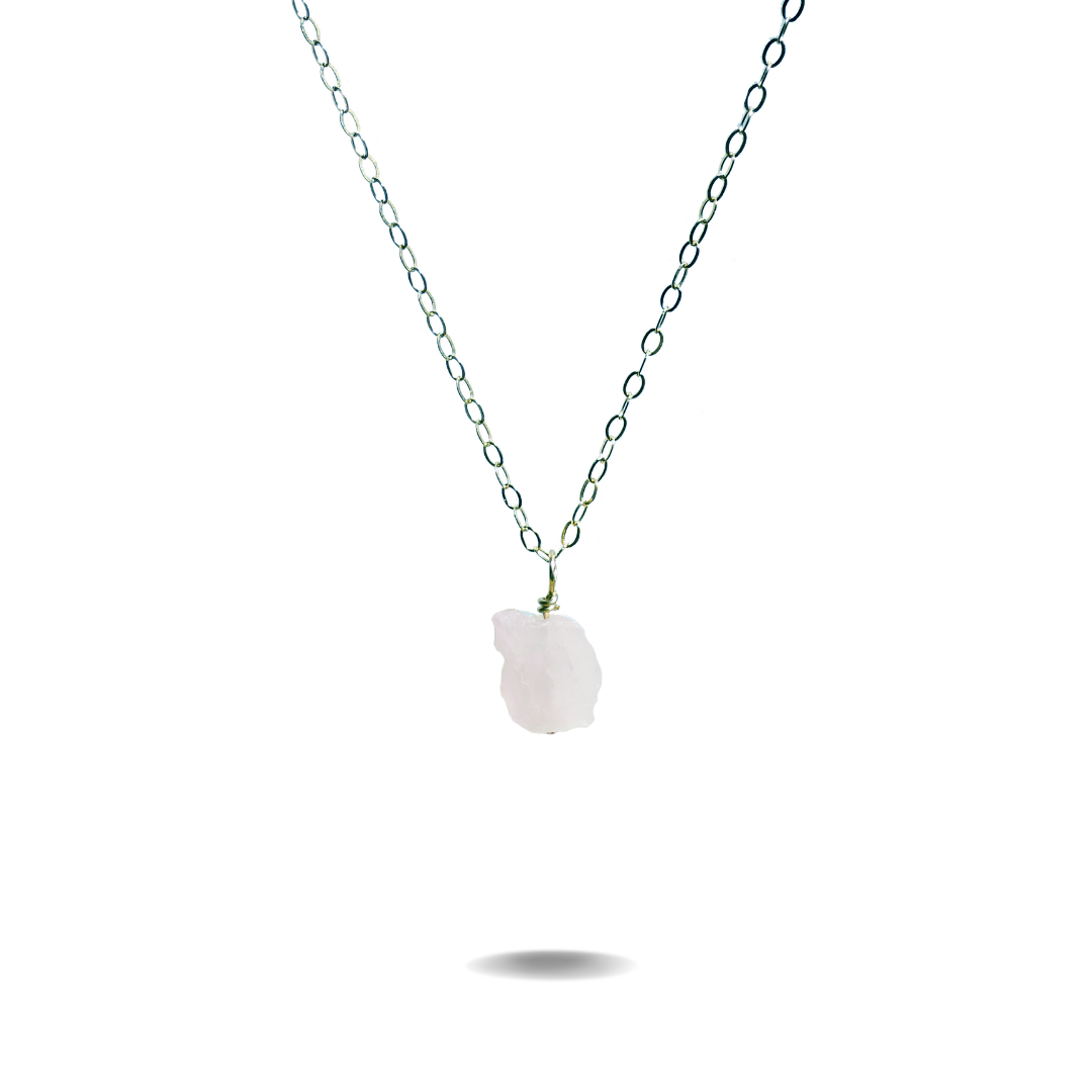 Sterling Silver Raw Rose Quartz Necklace